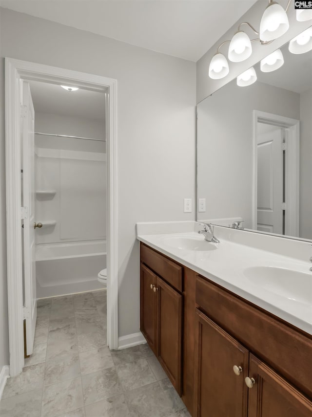 1124 Campbell Ridge Dr, Elgin, SC 29045 - bathroom with shower / tub combination, a sink, toilet, and double vanity