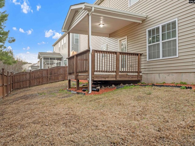 1124 Campbell Ridge Dr, Elgin, SC 29045 - wooden terrace featuring a lawn and a fenced backyard
