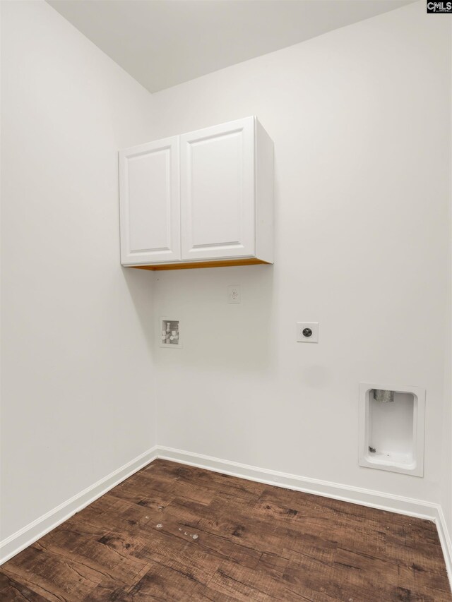 1124 Campbell Ridge Dr, Elgin, SC 29045 - washroom featuring dark wood finished floors, hookup for a washing machine, cabinet space, electric dryer hookup, and baseboards