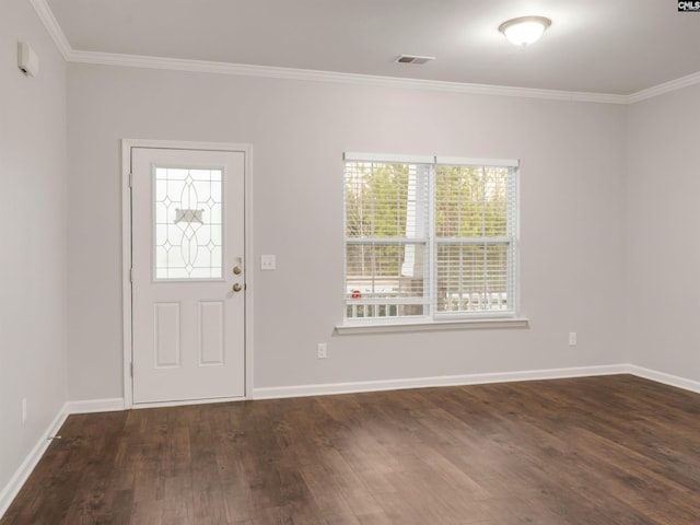 1124 Campbell Ridge Dr, Elgin, SC 29045 - entryway featuring baseboards, visible vents, wood finished floors, and ornamental molding