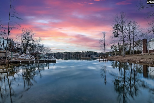 view of water feature with a boat dock