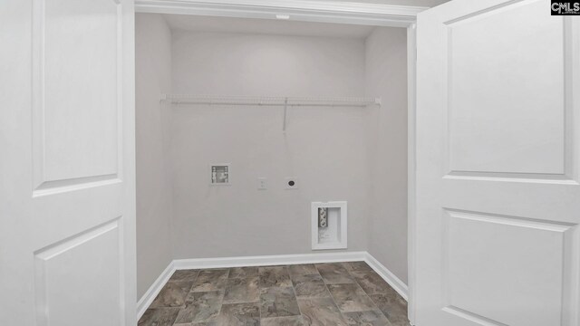 washroom with laundry area, hookup for a washing machine, hookup for an electric dryer, and baseboards