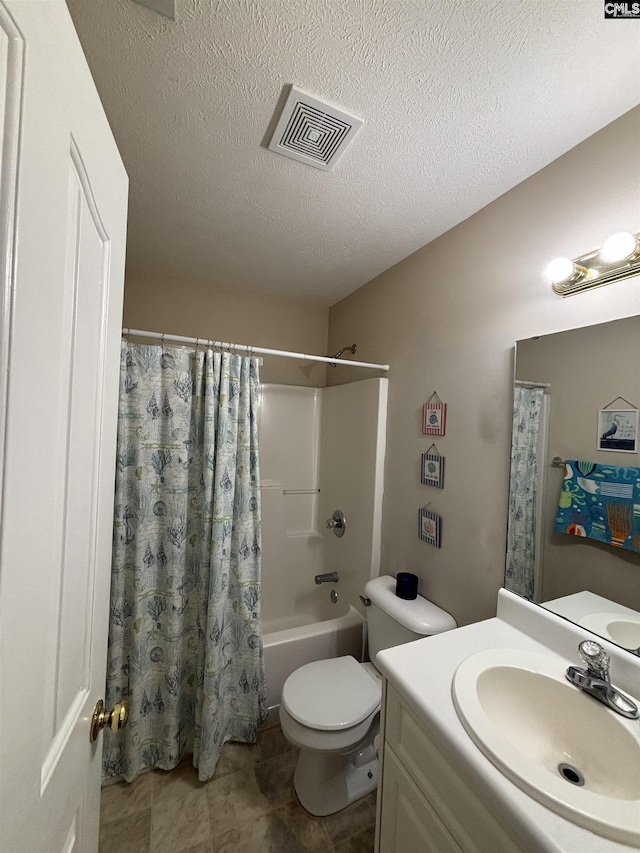 416 Knotts Ct, Lexington, SC 29073 - bathroom with visible vents, toilet, vanity, shower / bath combination with curtain, and a textured ceiling