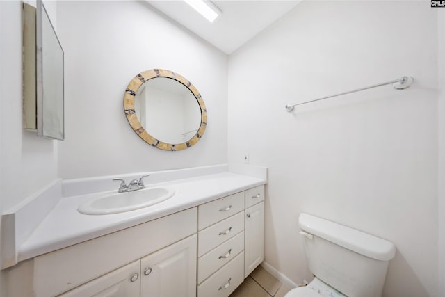 bathroom with tile patterned flooring, toilet, and vanity