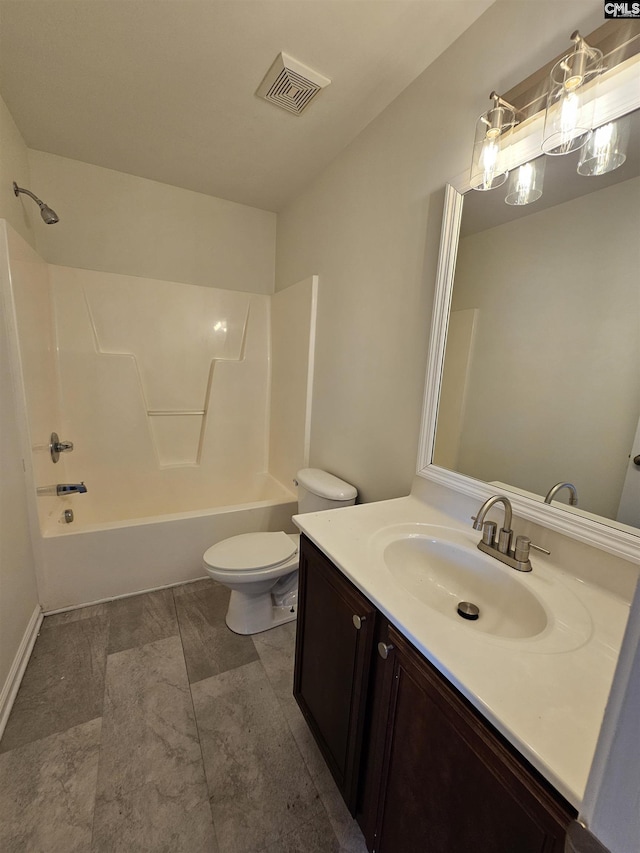 full bathroom featuring visible vents, vanity, toilet, and shower / bath combination