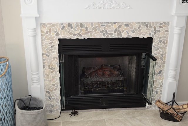 room details featuring a fireplace