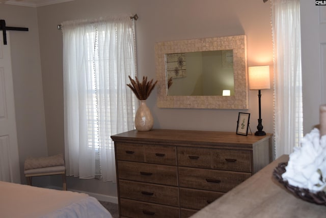 bedroom featuring a barn door