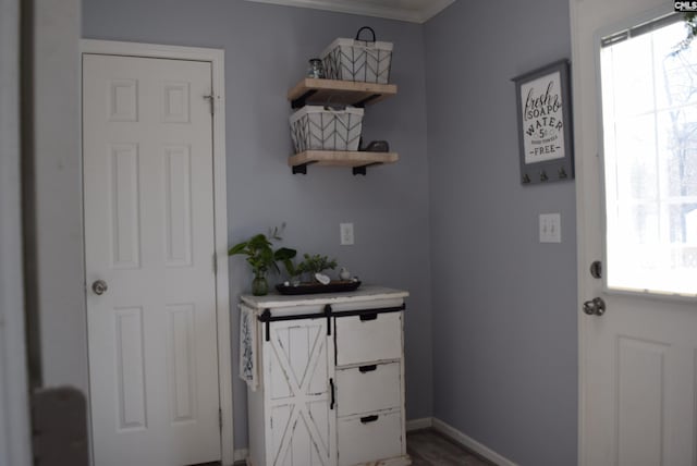 doorway featuring baseboards and plenty of natural light