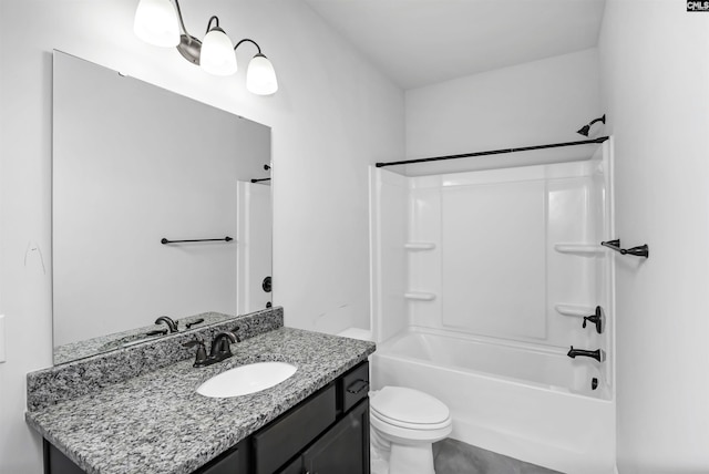 full bathroom with vanity, toilet, and  shower combination