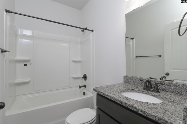 full bathroom with tub / shower combination, toilet, and vanity