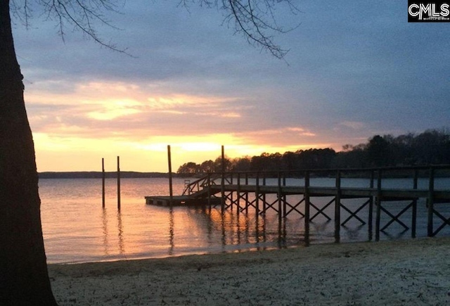 view of water feature with a boat dock