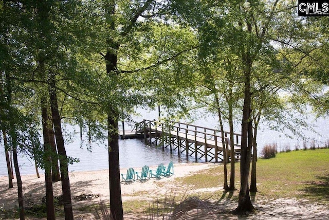 view of dock with a water view