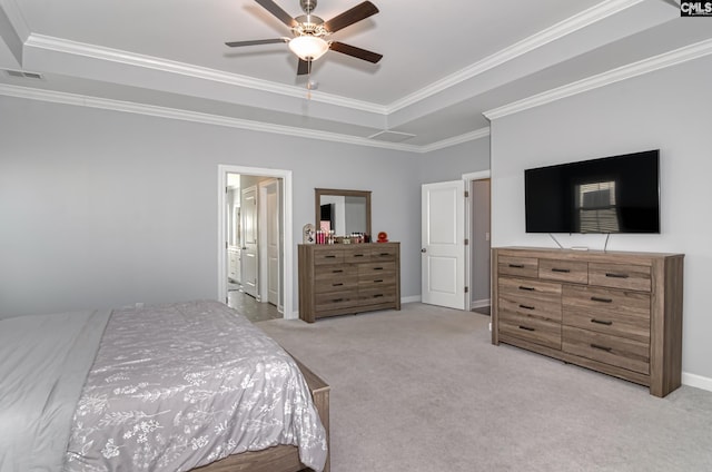 263 Compass Trl, Blythewood, SC 29016 - bedroom with a raised ceiling, ornamental molding, visible vents, and light carpet