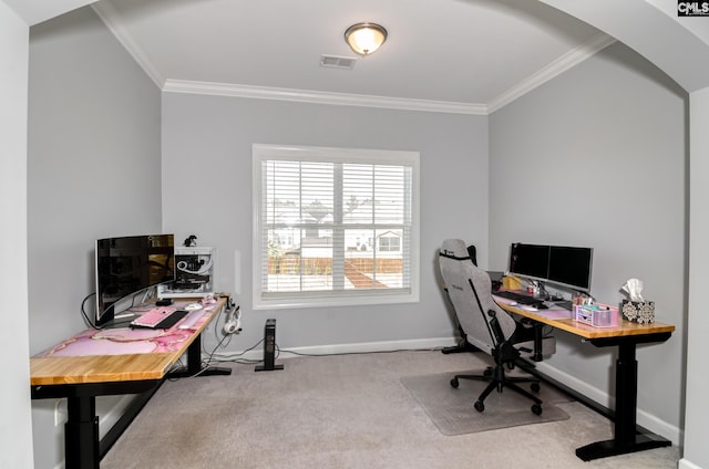 263 Compass Trl, Blythewood, SC 29016 - carpeted office with visible vents, baseboards, and ornamental molding