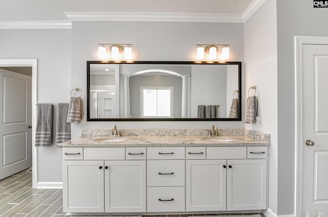 263 Compass Trl, Blythewood, SC 29016 - bathroom with a sink, ornamental molding, and double vanity