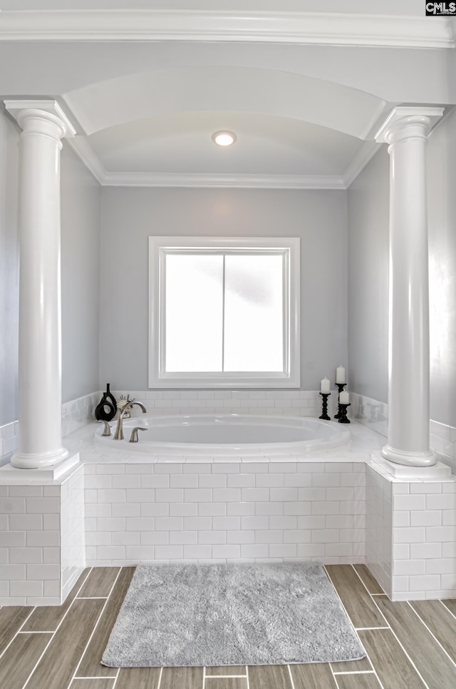263 Compass Trl, Blythewood, SC 29016 - full bath with decorative columns, a bath, and wood tiled floor