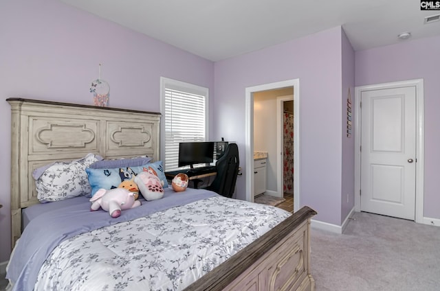 263 Compass Trl, Blythewood, SC 29016 - bedroom featuring visible vents, baseboards, ensuite bathroom, and light carpet