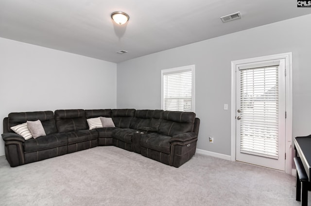 263 Compass Trl, Blythewood, SC 29016 - living room featuring visible vents, carpet flooring, and baseboards