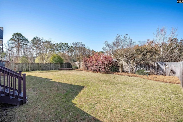 view of yard with a fenced backyard