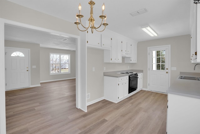 kitchen featuring a sink, visible vents, range with electric cooktop, and a healthy amount of sunlight