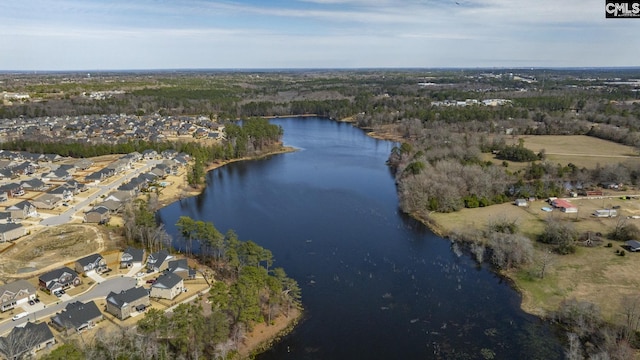 birds eye view of property featuring a residential view and a water view