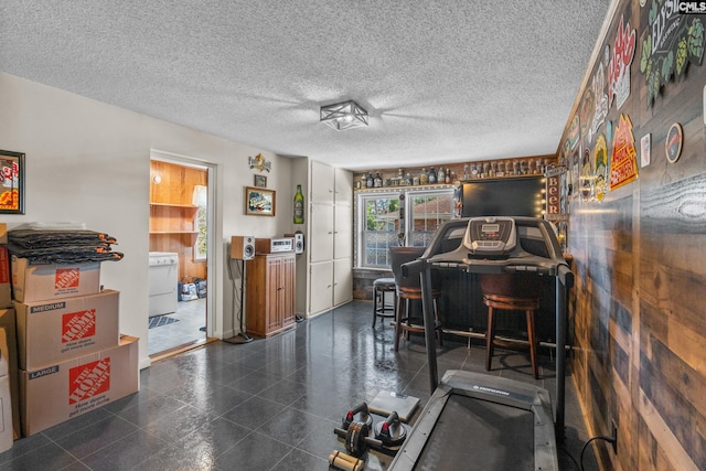 interior space with a textured ceiling