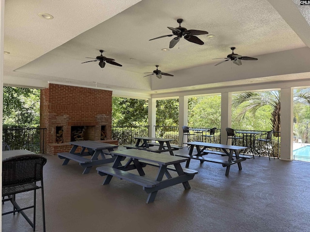 409 Telfair Way, Columbia, SC 29212 - view of patio featuring an outdoor brick fireplace and a ceiling fan