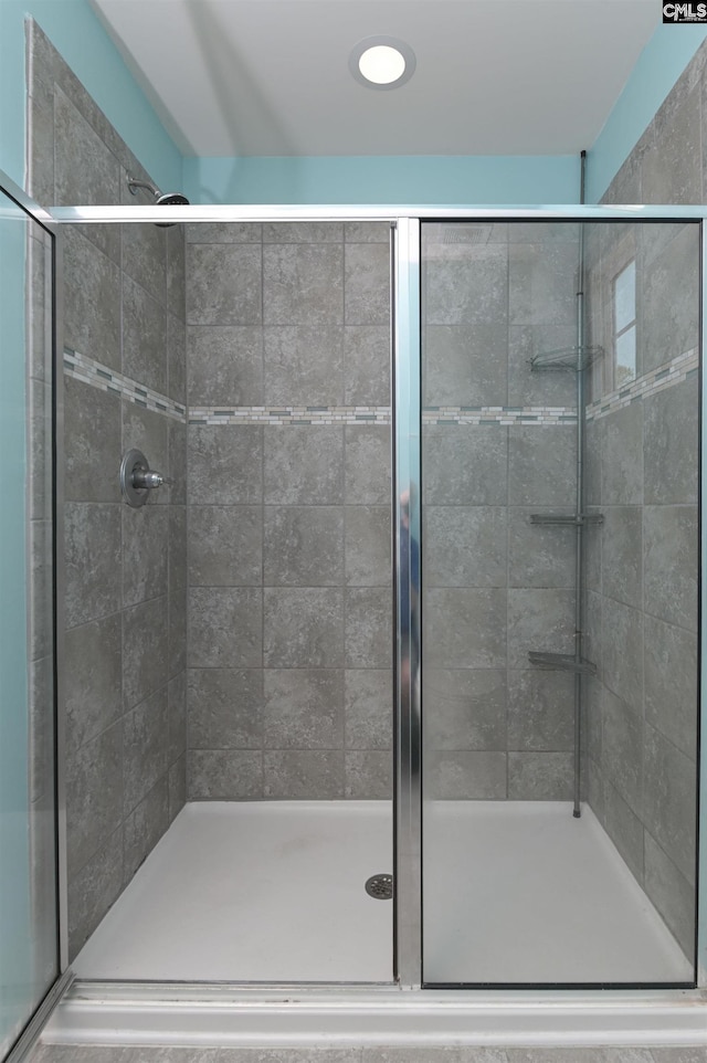 bathroom with a shower stall