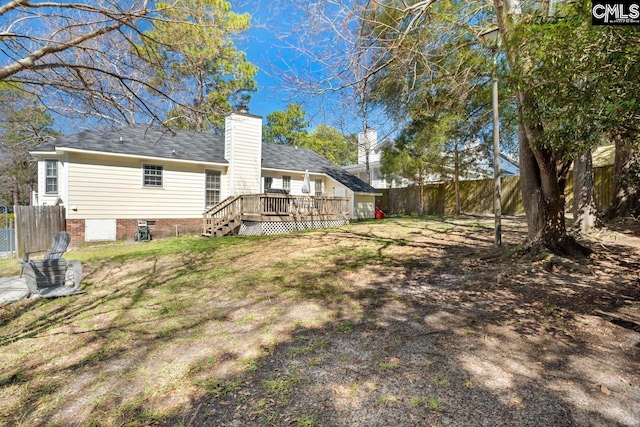 view of yard featuring a deck and a fenced backyard