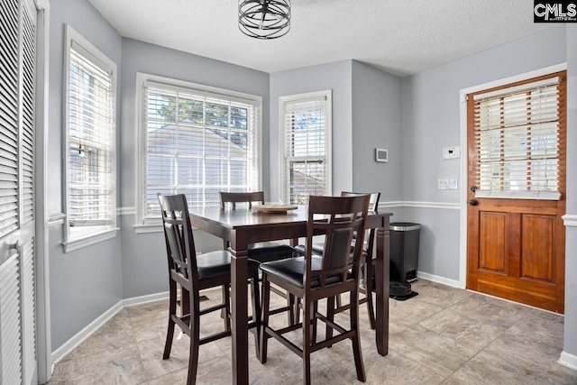 dining space with baseboards and a textured ceiling