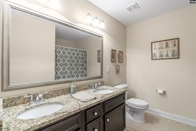 full bath with a sink, visible vents, toilet, and tile patterned floors