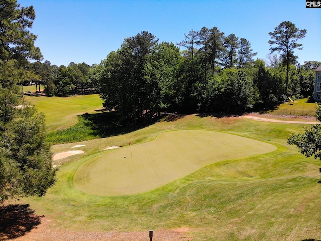 view of property's community with a lawn and view of golf course