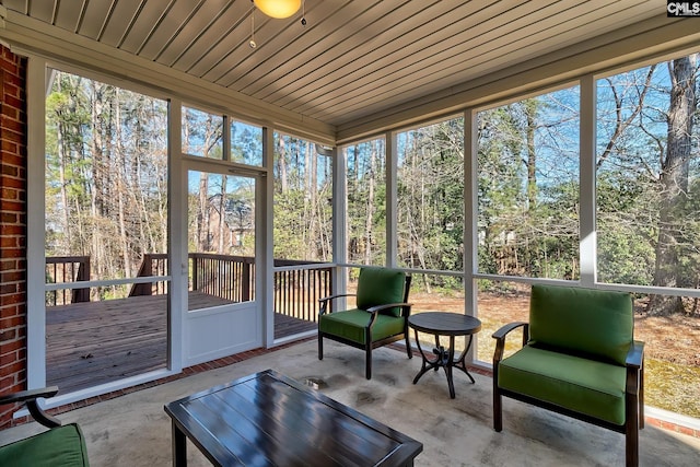 sunroom / solarium with wooden ceiling