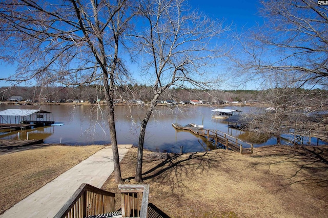 dock area featuring a water view