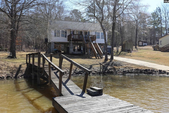 dock area with stairs and a water view