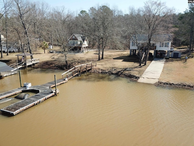 view of dock with a water view