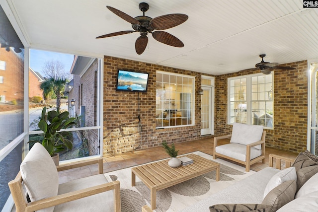 view of patio with a ceiling fan, french doors, and an outdoor hangout area