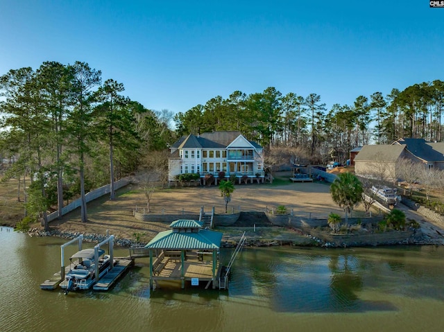 dock area with a water view