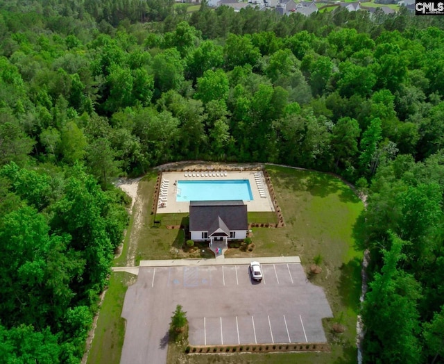 aerial view featuring a forest view