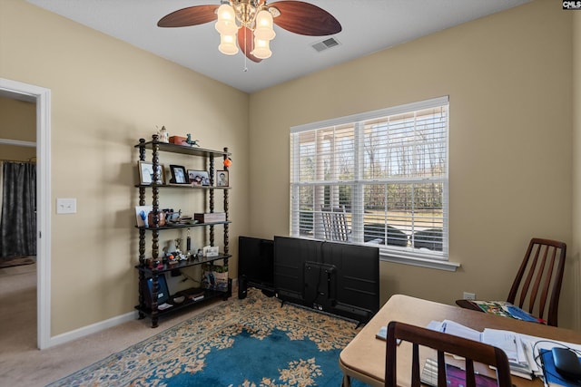 141 Vista Oaks Dr, Lexington, SC 29072 - office space featuring carpet flooring, a ceiling fan, visible vents, and baseboards