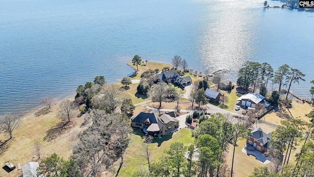 drone / aerial view with a residential view and a water view