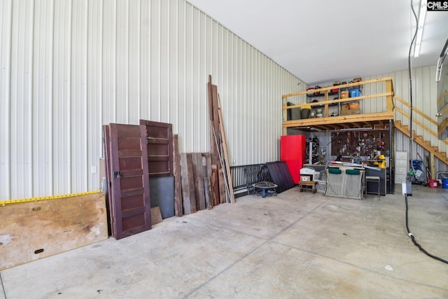 garage with metal wall