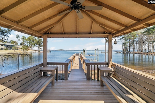 view of dock with a water view