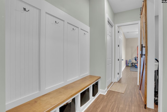 mudroom with baseboards and wood finished floors