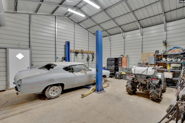 garage with metal wall