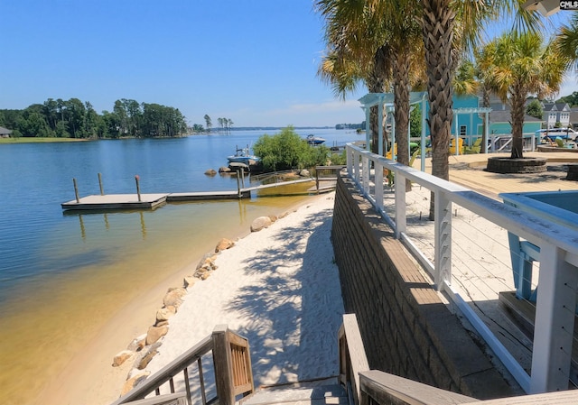 view of dock with a water view