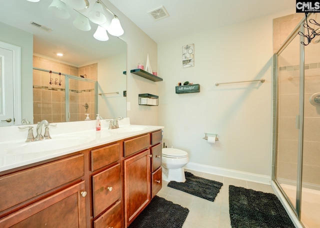 full bathroom with a shower stall, visible vents, and a sink