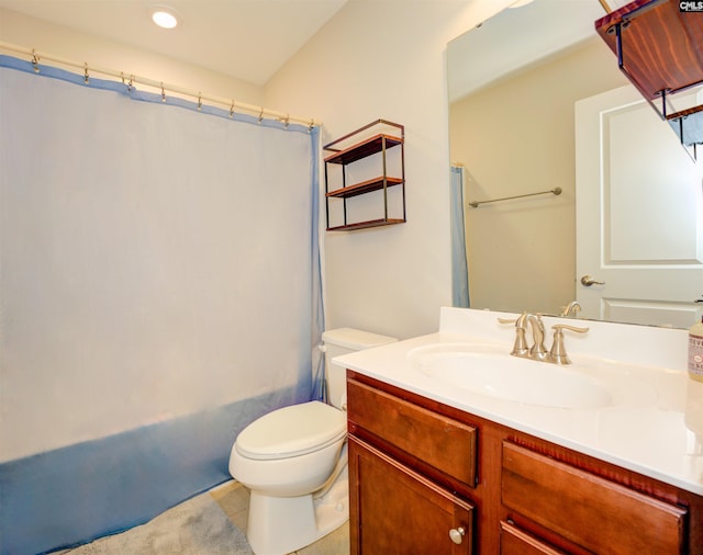 full bath featuring tile patterned flooring, toilet, and vanity