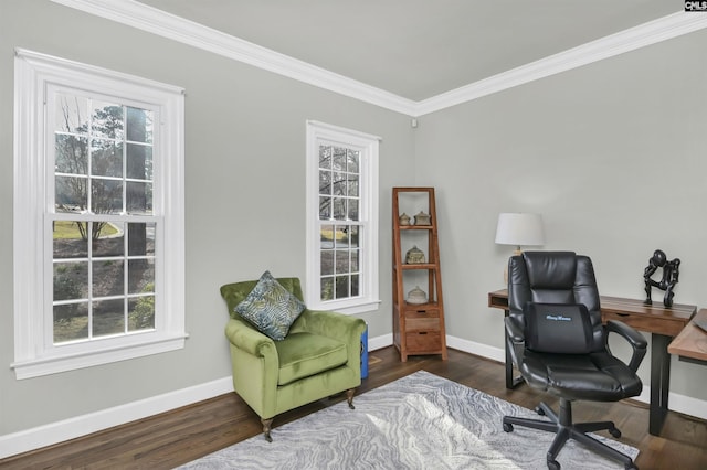 office with baseboards and wood finished floors