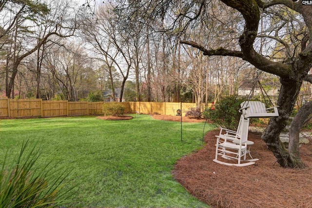 view of yard with a fenced backyard